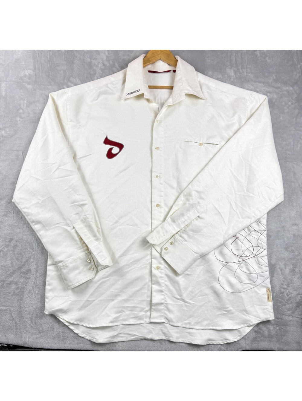 Davoucci Mens 3XL White Embroidered Button Up Shirt Hip Hop Oversized 2000s Y2K